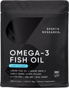 Cercetare sportivă Triple Putere Omega 3 Ulei de peşte - Burpless Fish Oil Supplement w/EPA & DHA Acidi graşi din Alaska sălbatică Pollock - Heart, Brain & Immune Support for Men & Women - 1250 mg, 240 ct