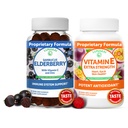Lunakai Elderberry și vitamina E Gummies Bundle - Suport imunitar Supliment cu zinc și vitamina C Plus 1000iu Natural VIT E Gummy pentru ochi și piele de sănătate