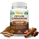 Scorțișoară natural Ceylon 1200mg - 120 capsule, Scorțișoară adevărată din Sri Lanka, Pastile supliment Extract promovează sănătatea inimii