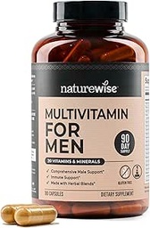 NatureWise Multivitamine pentru bărbaţi - Daily Masculin Support - Minerale & Herbs for Energy, Performance, Imunity - with Vitamina A, C, D, B-Complex - Soy & Gluten-Free, Non-GMO - 180 Capsule[3-Month Supple]