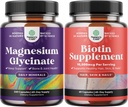 Bundle of Pure Magneziu Glicinate 400 mg Per Serving for Mood Sleep and Relaxation 240cts and Pure Biotin Pills for Women Men - Stop Hair Loss Thinning Natural Supplement