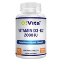 Vitamina D3 + K2 2000UI Chewable for Bone Health Support, 90 comprimate vegetariane masticabile, până la 3- Month Supply