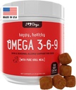 iHeartDogs Omega 3-6-9 pentru câini - Piele și haină supliment de ulei de pește pentru câini cu ulei de krill pur Antarctica - Alergie și mâncărime piele Relief Chews, 120 Conte