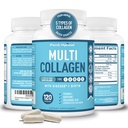 Premium Multi Colagen Peptides (Tipurile I, II, II, V, X) - Colagen pastile pentru îngrijirea pielii, creșterea părului, unghii și articulații - vitamina C, acid hialuronic, biotină, gluten gratuit - 120 capsule Colagen
