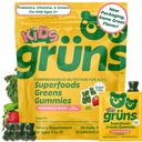 Gruns Kids Vitamine, Super Greens Gummies, Sugar-Free Superfood Gummy Bears Cu Spirulina, Chlorella, Prebiotice Fibră pentru Digestive Health, Adaptogens Supliment, 20 Vitamine & Minerale, 28 zile Pack