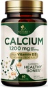 Calciu 1200 mg cu vitamina D3 - Suplimentul de sanatate osoasa, Vitamina D & Suplimente de calciu pentru femei si barbati - Concentratia osoasa, Dinti si Suport Imun, Pastile de Calciu Naturale, Stickd în Statele Unite ale Americii - 60 comprimate