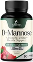 D-Mannose Supliment 1,350 mg cu Cranberry & Hibiscus - Fast-Acționare eficientă, Flush Impuritățile pentru vezica biliară, Suport de sănătate Tract urinar, pentru femei și bărbați, non-GMO, Vegan, 60 capsule