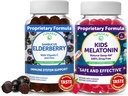 Lunakai Adult Elderberry and Kids Melatonin Gummies Bundle - Suport imunitar cu zinc și vitamina C pentru adulți și copii - non-GMO, Vegan, Gluten gratuit de somn natural Gummy