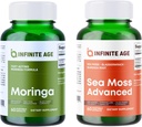INFINITE AGE Wellness Bundle - Sea Moss Advanced 1250mg, Moringa Powder Organic Supplement 1000mg - Made in The USA
