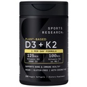 Sports Research Vitamina D3 K2 cu 5000iu de plante-Based D3 & 100mcg de vitamina K2 ca MK-7, non-GMO verificat și certificat Vegan - 160 Softgels lichid