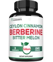 Berberine 1500mg Supliment cu Organic Ceylon Scorțișoară Bark & Bitter Melon - 240 Capsule Vegane pentru 80 Serviri - Sistem imunitar, Heart Health, Body Management & Digestion Support