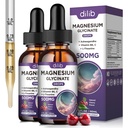 (2 ambalaj) Magneziu Glicinat Picături lichide 500mg, cu vitamina B6, Ashwagandha, L - Theanine, Mușețel, Magneziu Glycinate Supliment mare Absorbție pentru somn, Stres, Energie Mood - Aroma de cireșe