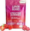 Creatine Monohidrat Gumries - 5g Creatură Creatură per Serving - Vegan - Boost Muscle Force, Endurance, Recovery & Mental Focus - 90 Gummies, Gluten-Free (Strawberry)