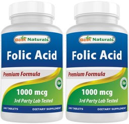Cel mai bun acid folic natural 1000 mcg (vitamin B9), 240 comprimate (1000 mcg (pachet de 2)