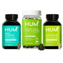 HUM Green Detoxifiere Bundle cu Flatter Me Digestive Enzime, Daily Cleanse Acnee Supliment, și Țelină Juice Fiber Gumies cu Clorofila, 3-Step Wellness Set, Suporturi Digestive & Gut Health