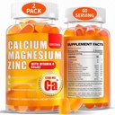 Gume de calciu Magneziu pentru femei Bărbaţi: 1200mg Citrat de calciu Zinc Gummy cu vitamina C D3 K2 - Vegan zahăr gratuit enigmatic de înaltă absorbţie Suplimentul de suport imunitar (120cont)