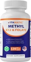 Folat de metil vitamatic & B12 Supliment cu fosfat 5 Pyridoxal (P-5-P) - promovează sănătatea cardiovasculară și metabolismul energetic - 120 comprimate de dizolvare rapidă - fără OMG-uri și gluten