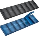 2 Pack Weekly Pill Organizator, Large Daily Vitamina Pilula cutie,Portable Travel Friendly 7 zile Pilula Containere Medicina Deţinătorul,Handbag Camping Exterior Caz Pilula Mic pentru Suplimente Ulei de peşte (Black+Blue)