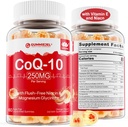 CoQ10 Gume umplute cu zahăr 250MG, Coenzime Q10 w/Magnesium Glicinate, Niacin No-Flush Vitamina B3, E & Acid folic, CoQ10 de înaltă absorbție pentru HEA-rt, Cellular Energy & Antioxidant
