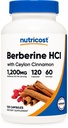 Nutricost Berberină HCl cu capsule cu scorţişoară Ceylon (120 capsule, 60 serviri) - non-GMO, produs fără animale