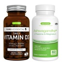 Daily Vitamin D3 + Ashwagandha+ L-Theanin & Magneziu Vegetarian Bundle, 365 2000iu Vitamina D3 Tablete + 600mg KSM-66 Ashwagandha cu zinc & B Vitamine, de Igennus