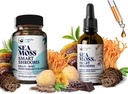 Brain Superfoods Bundle - Organic Sea Moss & Smart Shrooms, Capsule și picături lichide Bundle, Seamoss irlandez organic și 7 Suplimente adaptogene pentru memorie și concentrare. Picături lichide în aromă de ciocolată