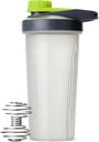 Mr. Pen-Sticle Shaker pentru amestecuri de proteine cu capac Twist, 28 oz, gri/verde, sticla de Shaker de proteine cu bila Whisk sârmă