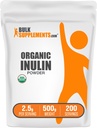 BulkSupplements.com Pudră organică de inulină - Suplimentul de inulină, pulbere de fibre solubile - Vegan & Gluten gratuit - 2,5g per Serving, 500g (1.1 lbs) (Pachet de 1)