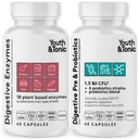 Youth & Tonic Digestive Supplement for Blooting, Regularity & Gut Health. Enzime de spectru complet Probiotice și prebiotice pentru digestia de a sparge alimente și de a utiliza zilnic, pentru femei și bărbați 120 pastile