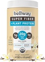 Bellway Super Fiber + Pulbere de proteine, Psiliu organic fără zahăr Husk Fiber Supliment pulbere cu 20g Proteina de plante per servire, foarte vanilie, 12,7 oz