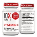 10X Health Vitamina C 1000mg - 120 capsule Vitamina C, Acid ascorbic în doză mare pentru imunitate, Antioxidant de protecție, Colagen & tesut suport pentru adulți - VitaminaC 1000 mg - non-GMO, gluten-free