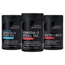 Sports Research Triple Putere Omega-3 Ulei de pește, ulei de krill Antarctica + Fosfolipide, Choline & Astexanthin Mini-Softgels, Keto Plus ACV 500mg de cidru de mere Vinegar & 1500mg goBHB Cetone Exogene