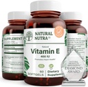 Natural Nutra Vitamina E 400 UI Supliment, Enrich Health Nutrients, Promoveaza sanatatea pielii, Îmbunătățește creșterea părului și unghiilor, Sprijină nivelul de grăsime corp, Ajuta la sănătatea inimii și protejează textura pielii, 60 geluri moi