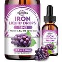 Supliment de fier lichid pentru femei, Bărbaţi şi copii - Picături de fier lichid cu Folat, Vitamina C, B6, B12 pentru anemie, Celula roşie de sânge, Suport energetic - Aroma de struguri, 2 Fl Oz
