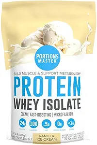 Portiuni Master CFM Whey Izolate Proteine Powder, 2 LB, 23g Low Carb, Fat scăzut, Rece-Processed, Absorbare rapidă, Muscle Growth & Recovery Support (Vanilla Ice Cream)