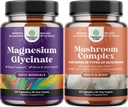 Bundle de magneziu Glycinate Capsule Minerale şi Nootropic Creier Focus ciuperci - Suport imunitar de sănătate osoasă Menod suport - 10X Mushroom Blend pentru echilibru zahăr şi mental focus