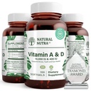Natural Nutra Vitamina A și D, susține sănătatea osoasă și îmbunătățirea sănătății ochilor, promovează dinții puternici, îmbunătățește vitalitatea, sursă de ulei de ficat Cod, susține sănătatea generală, 10000UI/400UI, 100 Softgels