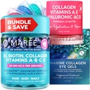 MAREE Bundle - Vitamina B1 Gummie tiamină, masca de buze, Geluri sub ochi - A, E, D, C Vitamine - Colagen & Acid hialuronic - Complex pentru piele, unghii, păr - masca pentru buze uscate - Geluri pentru ochi pufos