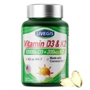 Vitamina D3 K2 Softgels, D3 10000 UI cu K2 (MK-7) 200 mcg cu Softgels ulei de cocos, ușor de înghițit 2 în 1 Vitamine D & K, susține absorbția de calciu, imun și sănătatea inimii - 90 Counts
