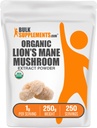 BulkSupplements.com Organic Lion's Mane Extract praf - Lions Mane Suplimentul pulbere, Superfood pentru Well-Being - Vegan, 1g per Serving, 250g (8,8 oz) (Pachet de 1)