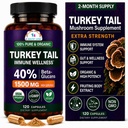 CANCER SCIENCES Turcia Tail Wellness Ciuperci Supliment, USDA Certificat de extract organic, Extra Putere 1500 mg, potenta ridicata 40% Beta-Glucans, Gut & Immune Support, Natural Digestive, 120 capsule
