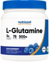 Pulbere de nutricost L-glutamină (500 Grams) (Zmeură albastră)