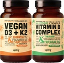 seping Vegan Vitamina D3 + K2 & Vitamina B Complex Bundle - 4000 UI Vitamina D3 și 100mcg Vitamina K2 ca Mk7, Vitamine esențiale B cu amestec alimentar întreg, B1, B2, B3, B5, B6, B7, Folate