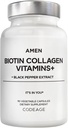 Amen Biotin Colagen Vitamine+ 10000 mcg Biotin Supliment - Hidrolized Colagen, Vitamine C & E, Folate, Acid hialuronic, Keratina, MSM, Saw Palmetto - 3-Month Supply - Non-GMO - 90 capsule
