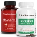 Ciuperci reale RealClarity (60ct) și 5 Defenders (90ct) Capsule Bundle - supliment de ciuperci pentru Claritatea Mentala, Focus & Imune Putere - Vegan, Non-GMO, Niveluri verificate de Beta-Glucani