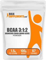 BulkSupplements.com BCAA 3:1:2 Pulbere - Suplimente BCAA, lant ramificat Aminoacidi pulbere - Neflavorat & Gluten gratuit, 1,5g per Serving, 100g (3.5 oz) (Pachet de 1)