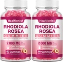 2 Packs Sugar-Free Rhodiola Rosea Gummies Adaptogene Rhodiola Rosea Supliment & Cortisol Blocker pentru Performanță, Rezistență, Mood & Motivație - Non-GMO, 120 Vegan Chews