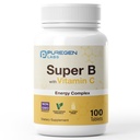 Puregen Labs Super B Complex energetic cu vitamina C - Immune Health, Energy & Nervosis System Support - Non-GMO, Gluten-Free 100 comprimate vegetariene