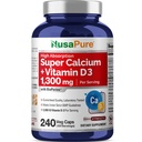 NusaPure Super Calciu 1300mg, Vitamina D3-240 Veggie Caps (Non-GMO, Soyfree, Bioperine)