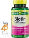 Spring Valley Biotin 5000 mcg 240 Conte, Supliment alimentar pentru unghiile pielii parului, Vitamine de par pentru pierderea parului pentru femei Bundle cu Lual 45 Diabet zaharat decodat